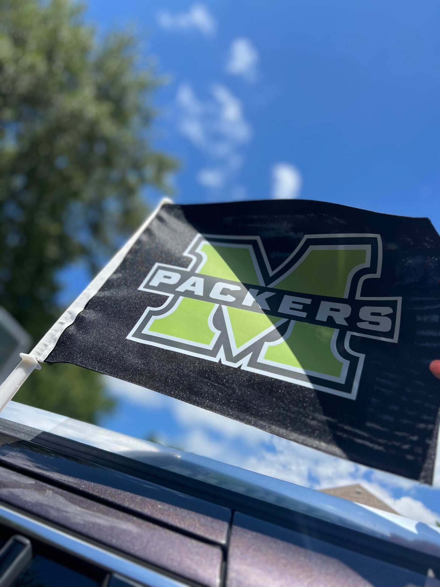 Black Window Car Flags with Packers Logo