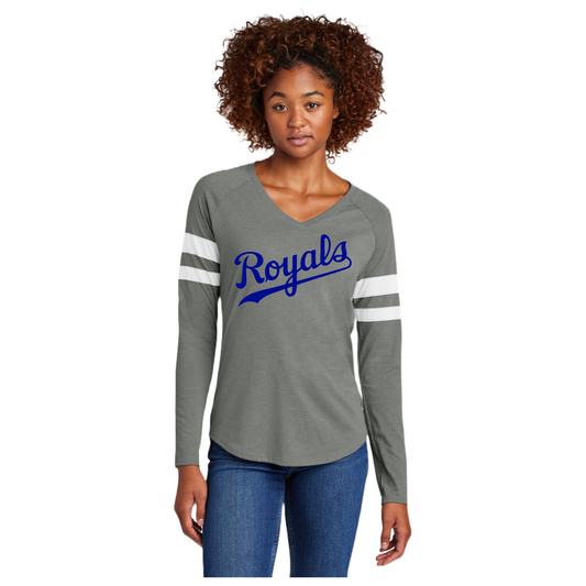 Sport-Tek® Ladies Halftime Stripe Long Sleeve V-Neck Tee